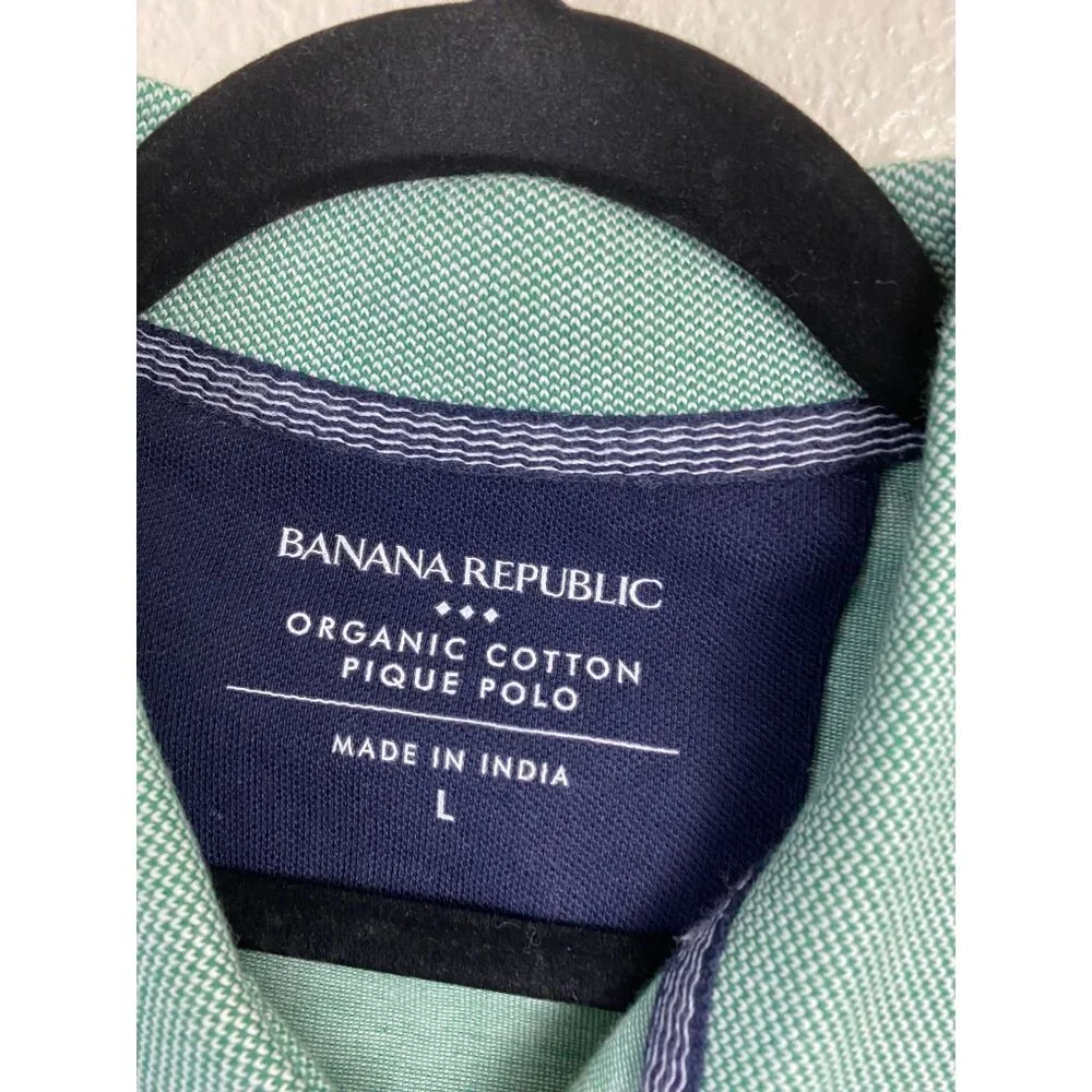 Banana Republic Organic Cotton Polo Shirt Men size Large Green Golf Short Sleeve